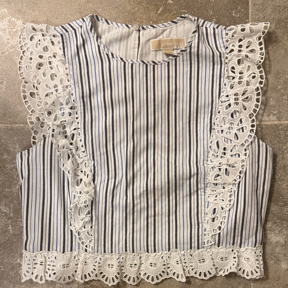 MICHAEL Michael Kors Striped Blouse with Lace Accents
